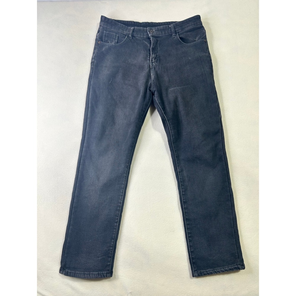Mens Fleece Lined Jeans Faded Black Straight Leg Winter Denim Pants 33x28